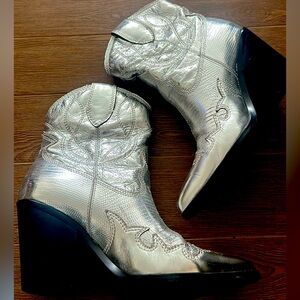 Silver Western Ankle Boots